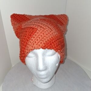 Beanie Cap Cat Ear Orange Zigzag Print Hat